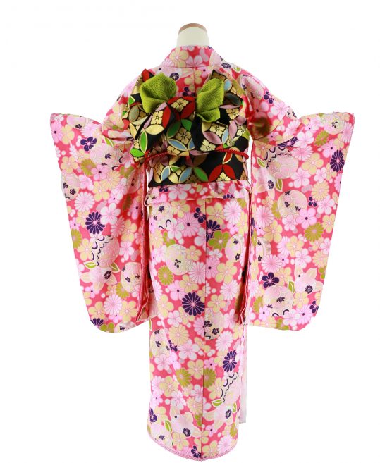十三参り用の女の子着物[ブランド][乙葉]ピンクに鞠と小さな花[身長158cmまで]No.5